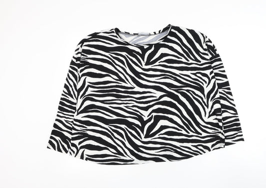 New Look Womens White Round Neck Animal Print Polyester Pullover Jumper Size S - Zebra Print