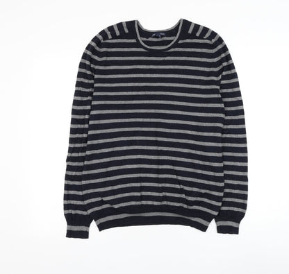 Gap Mens Blue Round Neck Striped Cotton Pullover Jumper Size S