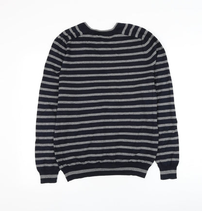 Gap Mens Blue Round Neck Striped Cotton Pullover Jumper Size S