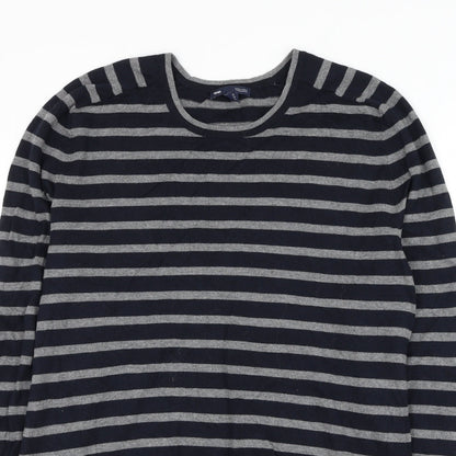 Gap Mens Blue Round Neck Striped Cotton Pullover Jumper Size S