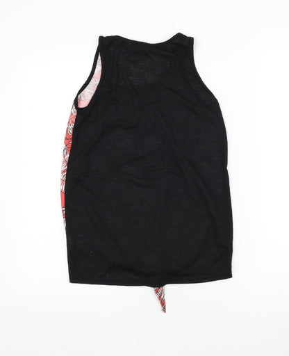 Dunnes Womens Red Floral Polyester Basic Tank Size 8 Round Neck - Knot Front