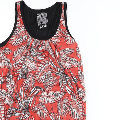 Dunnes Womens Red Floral Polyester Basic Tank Size 8 Round Neck - Knot Front
