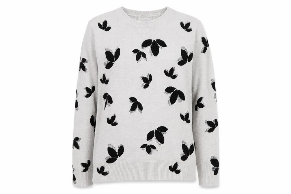 Marks & Spencer Womens Grey Round Neck Geometric Acrylic Pullover Jumper Size 10 - Leaf Print