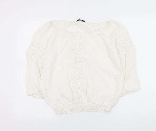 Dorothy Perkins Womens White Viscose Basic Blouse Size 12 Round Neck