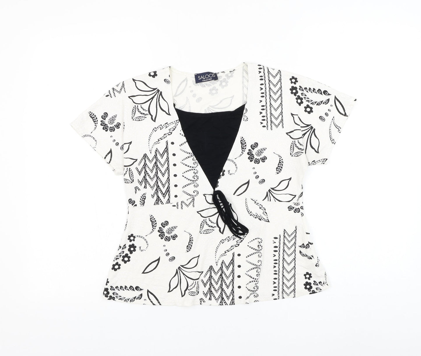 Saloos Womens White Geometric Viscose Basic Blouse Size S Round Neck