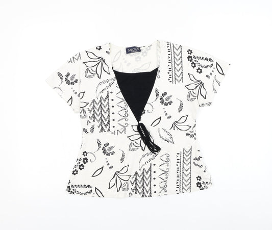 Saloos Womens White Geometric Viscose Basic Blouse Size S Round Neck