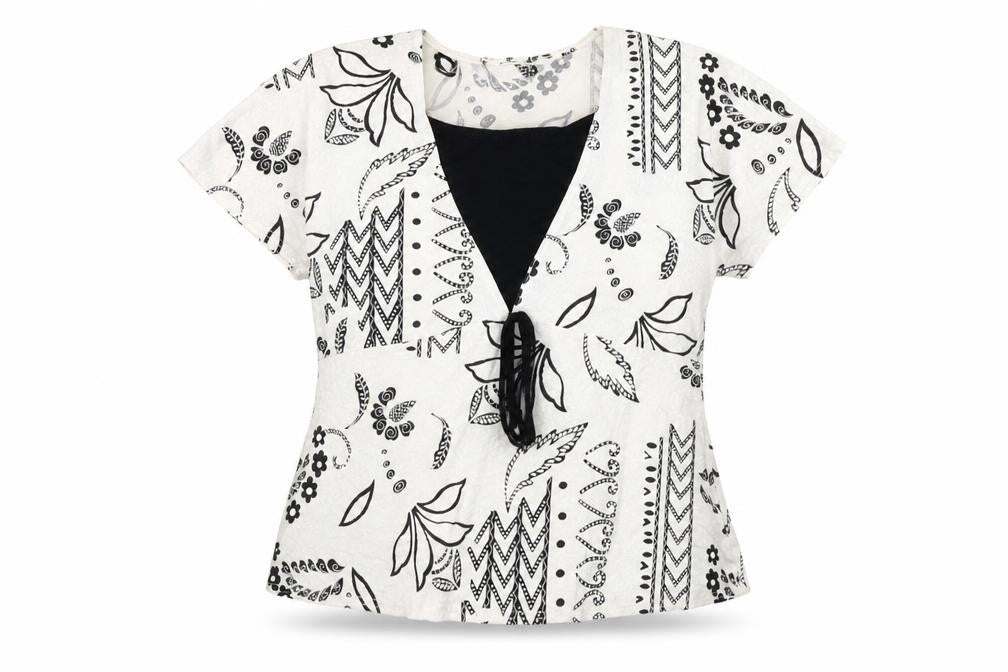 Saloos Womens White Geometric Viscose Basic Blouse Size S Round Neck