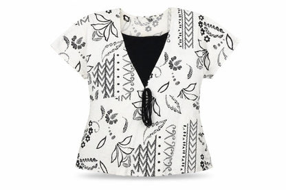 Saloos Womens White Geometric Viscose Basic Blouse Size S Round Neck