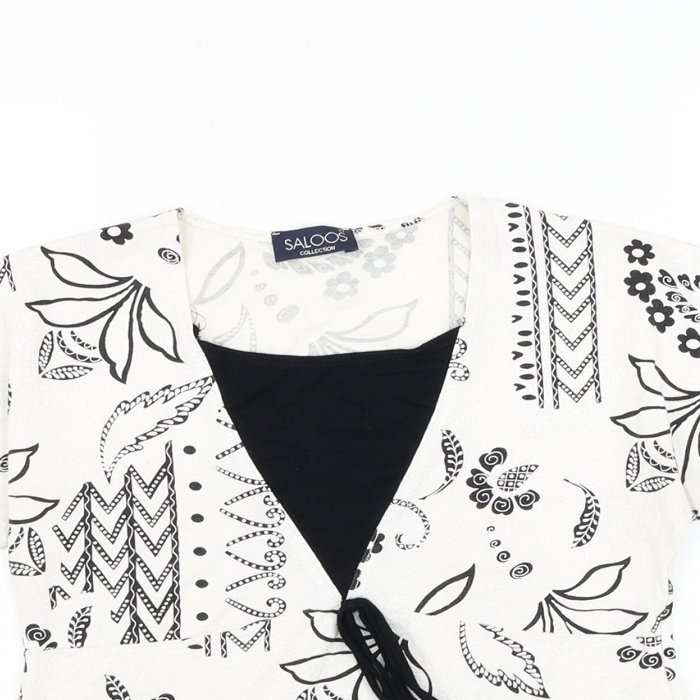 Saloos Womens White Geometric Viscose Basic Blouse Size S Round Neck
