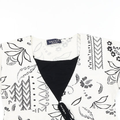 Saloos Womens White Geometric Viscose Basic Blouse Size S Round Neck