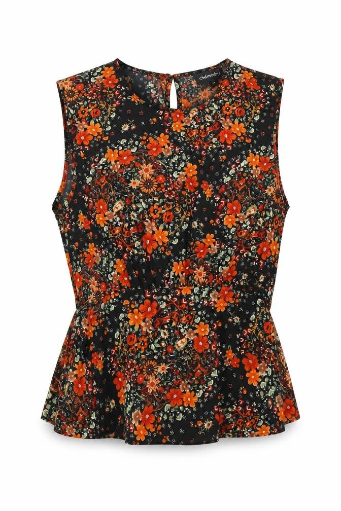 Chemistry Womens Multicoloured Floral Polyester Basic Blouse Size 10 Round Neck - Flowers
