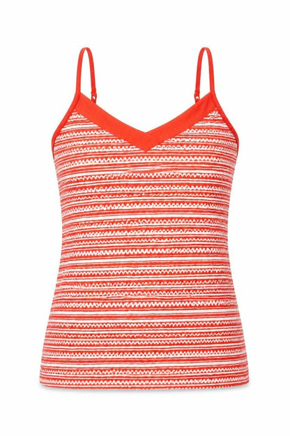 Dunnes Womens Red Striped Viscose Basic Tank Size M V-Neck