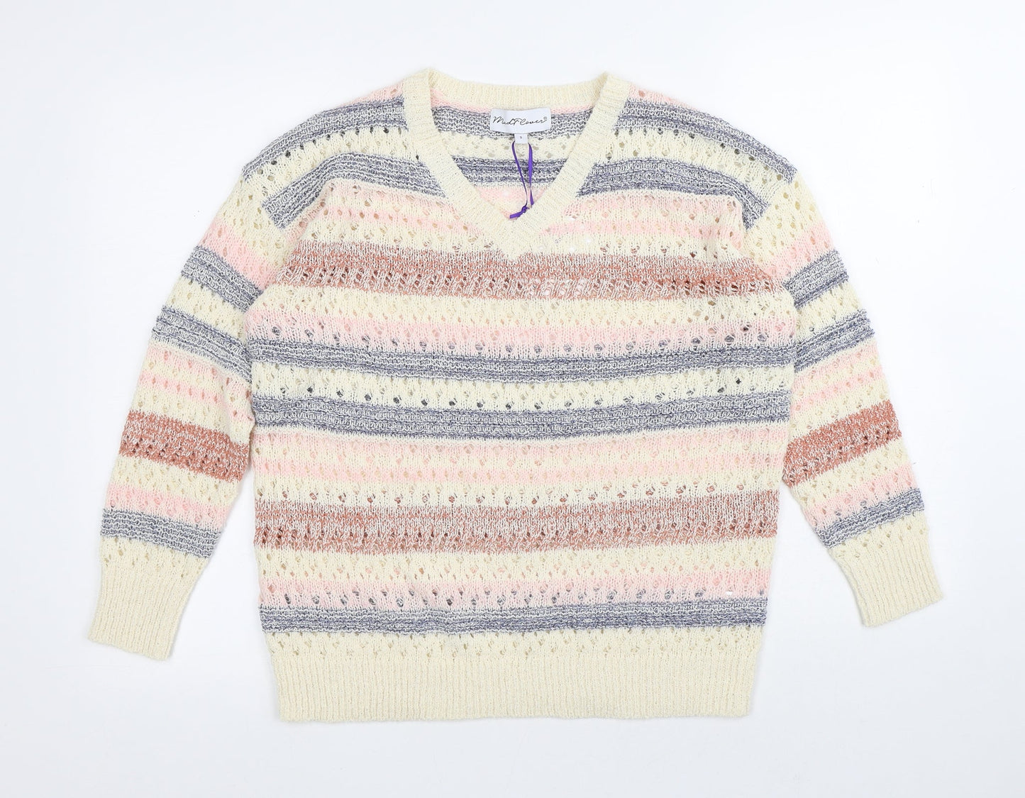 Mud Flowers Womens Multicoloured Round Neck Striped Acrylic Pullover Jumper Size S