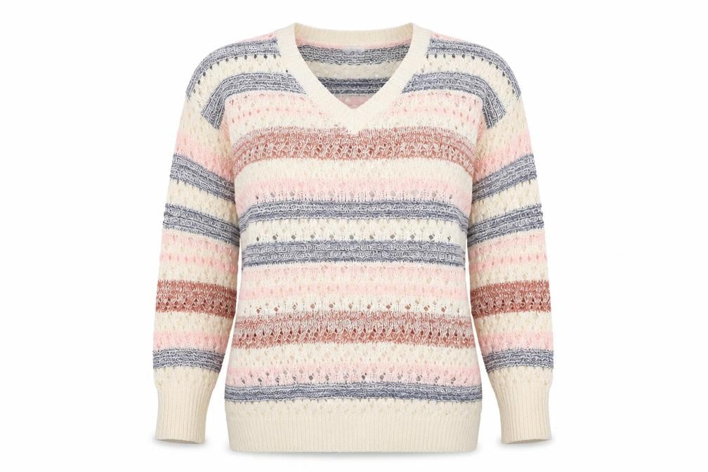 Mud Flowers Womens Multicoloured Round Neck Striped Acrylic Pullover Jumper Size S