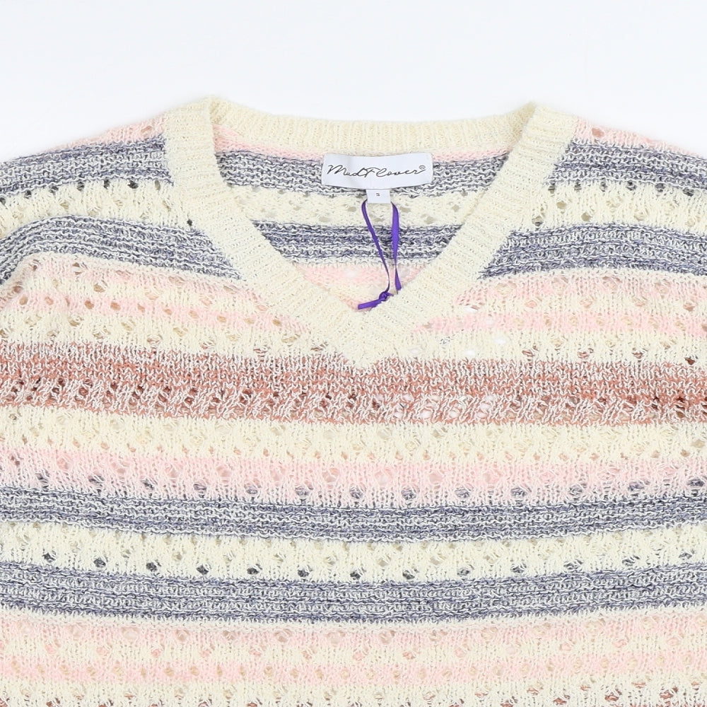 Mud Flowers Womens Multicoloured Round Neck Striped Acrylic Pullover Jumper Size S