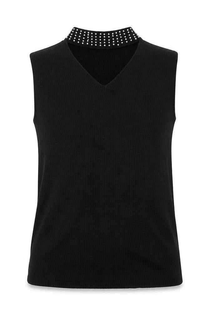 River Island Girls Black Vinyl Basic Tank Size 11-12 Years V-Neck Pullover