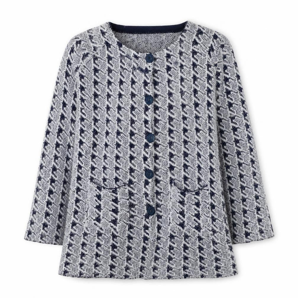 foglie rosse Womens Grey Round Neck Geometric Acrylic Cardigan Jumper Size M