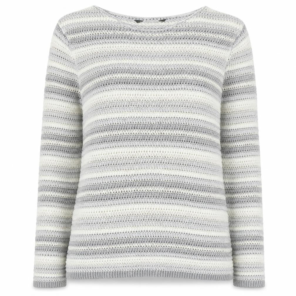 Preworn Womens Grey Round Neck Striped Acrylic Pullover Jumper Size 14