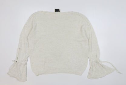 Papaya Womens Beige Round Neck Cotton Pullover Jumper Size L