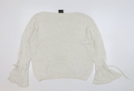 Papaya Womens Beige Round Neck Cotton Pullover Jumper Size L