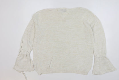 Papaya Womens Beige Round Neck Cotton Pullover Jumper Size L
