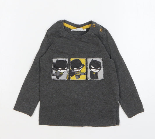 Batman Boys Grey Cotton Basic T-Shirt Size 24 Months Round Neck Snap