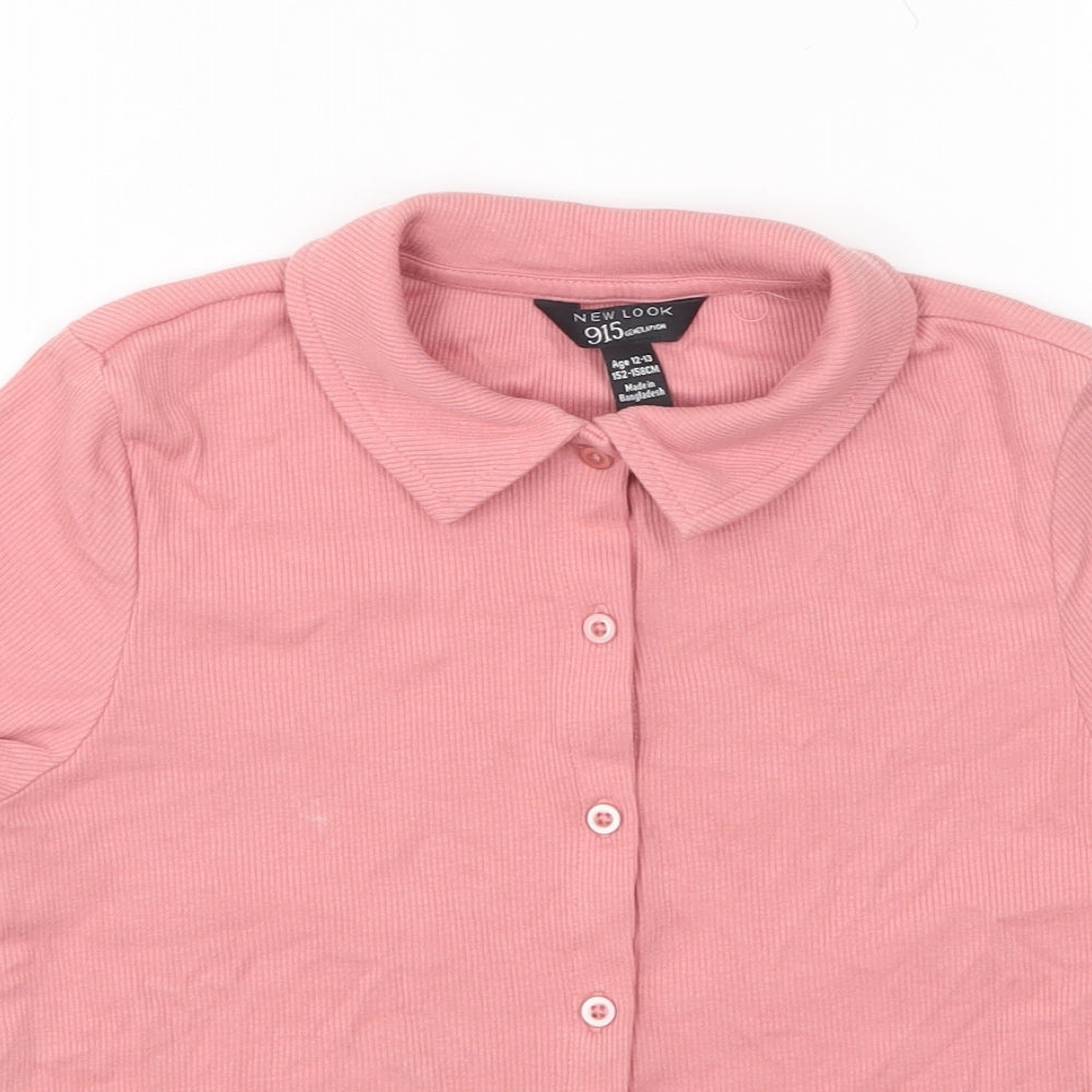 New Look Girls Pink Cotton Basic Button-Up Size 12-13 Years Collared Button