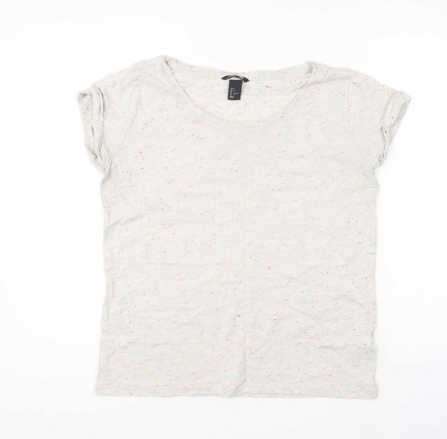 H&M Womens Beige Geometric Cotton Basic T-Shirt Size S Round Neck