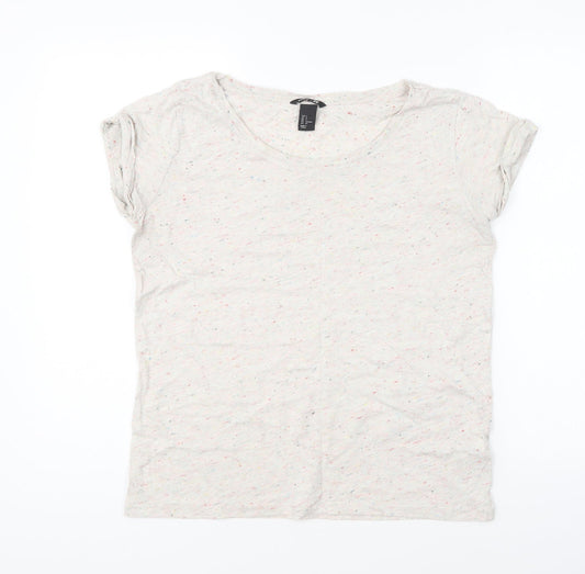 H&M Womens Beige Geometric Cotton Basic T-Shirt Size S Round Neck