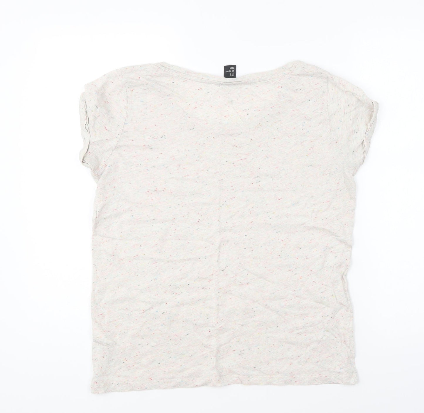 H&M Womens Beige Geometric Cotton Basic T-Shirt Size S Round Neck