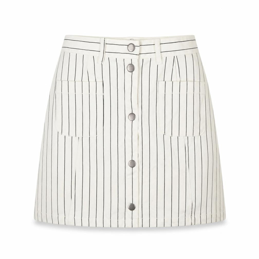 Monki Womens Ivory Striped Cotton Mini Skirt Size 4 Button