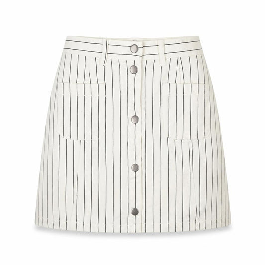 Monki Womens Ivory Striped Cotton Mini Skirt Size 4 Button
