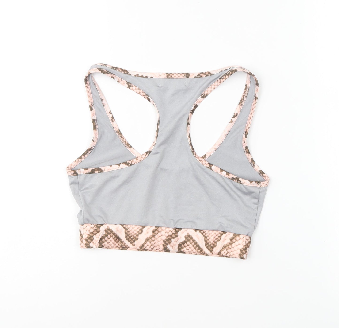 PRETTYLITTLETHING Womens Grey Polyester Cropped T-Shirt Size 8 Roll Neck Pullover - Sports Bra