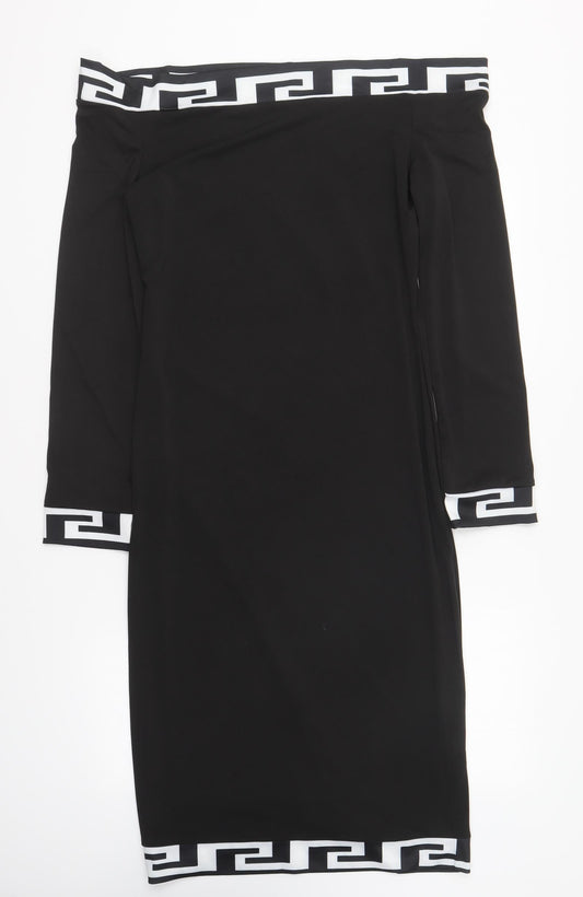 Preworn Womens Black Polyester Bodycon Size S Off the Shoulder Pullover
