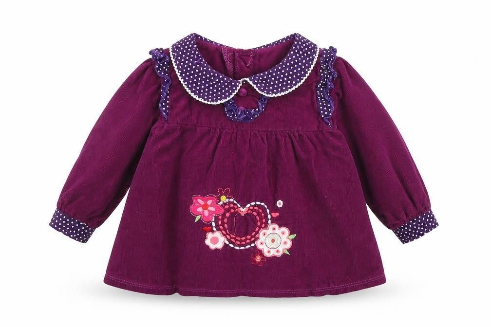 Baby C Girls Purple Cotton A-Line Size 12-18 Months Collared Button - Embroidered Flowers