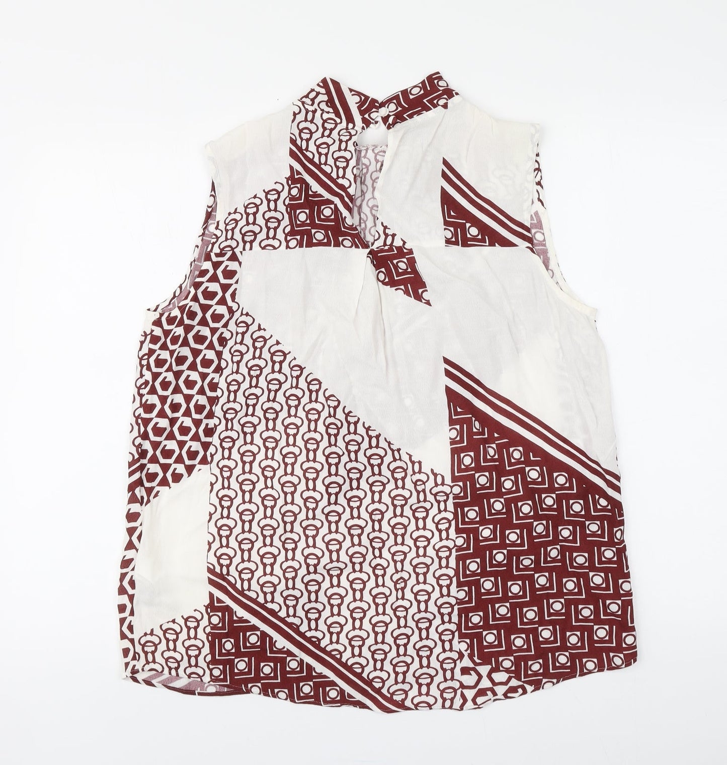 NEXT Womens White Geometric Viscose Basic Blouse Size 12 Halter
