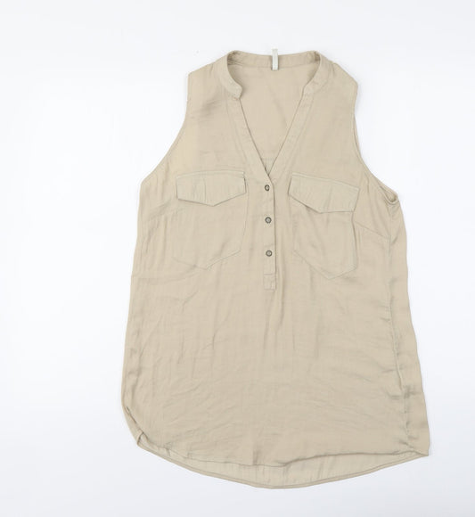 Stradivarius Womens Beige Polyester Basic Blouse Size M V-Neck
