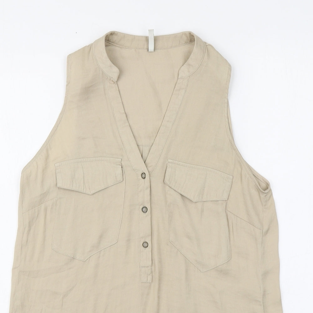 Stradivarius Womens Beige Polyester Basic Blouse Size M V-Neck