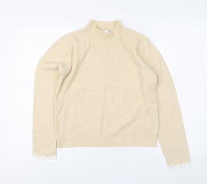 Zara Womens Beige High Neck Nylon Pullover Jumper Size L
