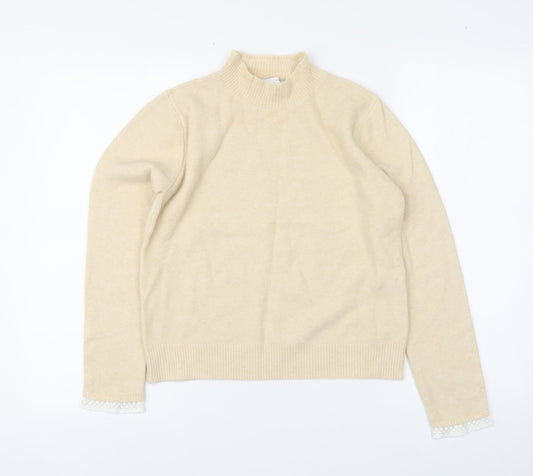 Zara Womens Beige High Neck Nylon Pullover Jumper Size L