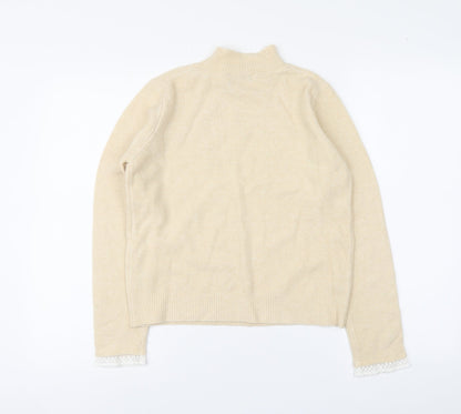 Zara Womens Beige High Neck Nylon Pullover Jumper Size L