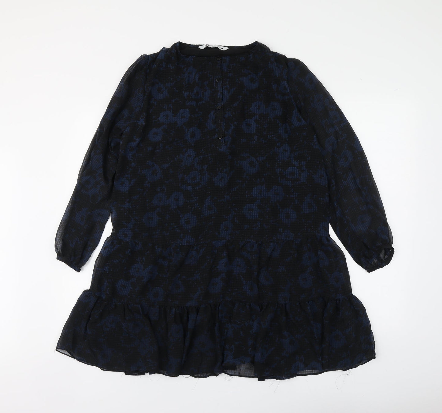 Zara Womens Black Geometric Polyester Skater Dress Size S Round Neck