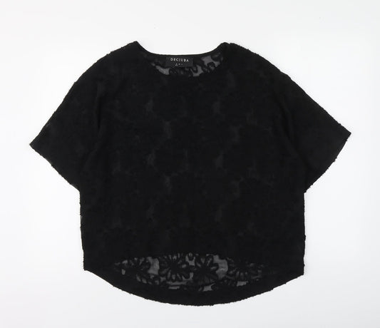 Decjuba Womens Black Floral Polyester Basic Blouse Size S Round Neck