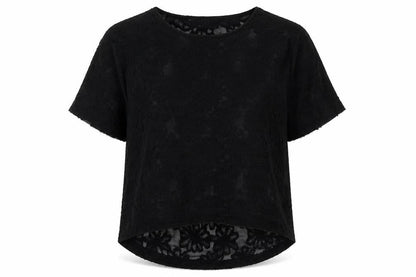 Decjuba Womens Black Floral Polyester Basic Blouse Size S Round Neck