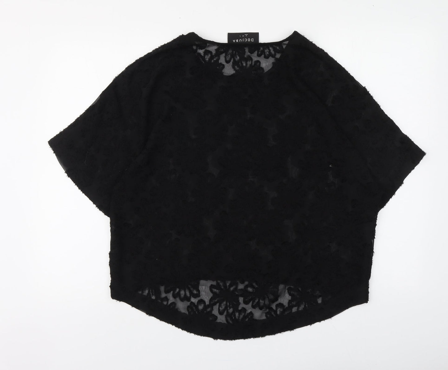Decjuba Womens Black Floral Polyester Basic Blouse Size S Round Neck