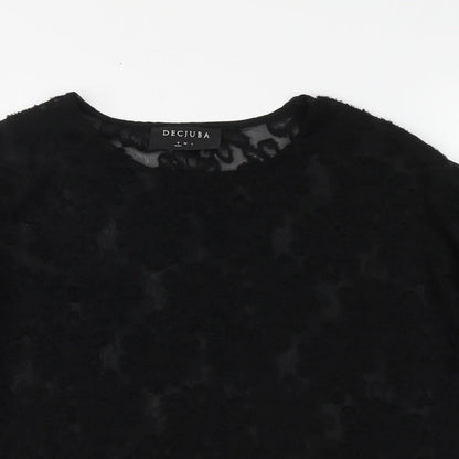 Decjuba Womens Black Floral Polyester Basic Blouse Size S Round Neck