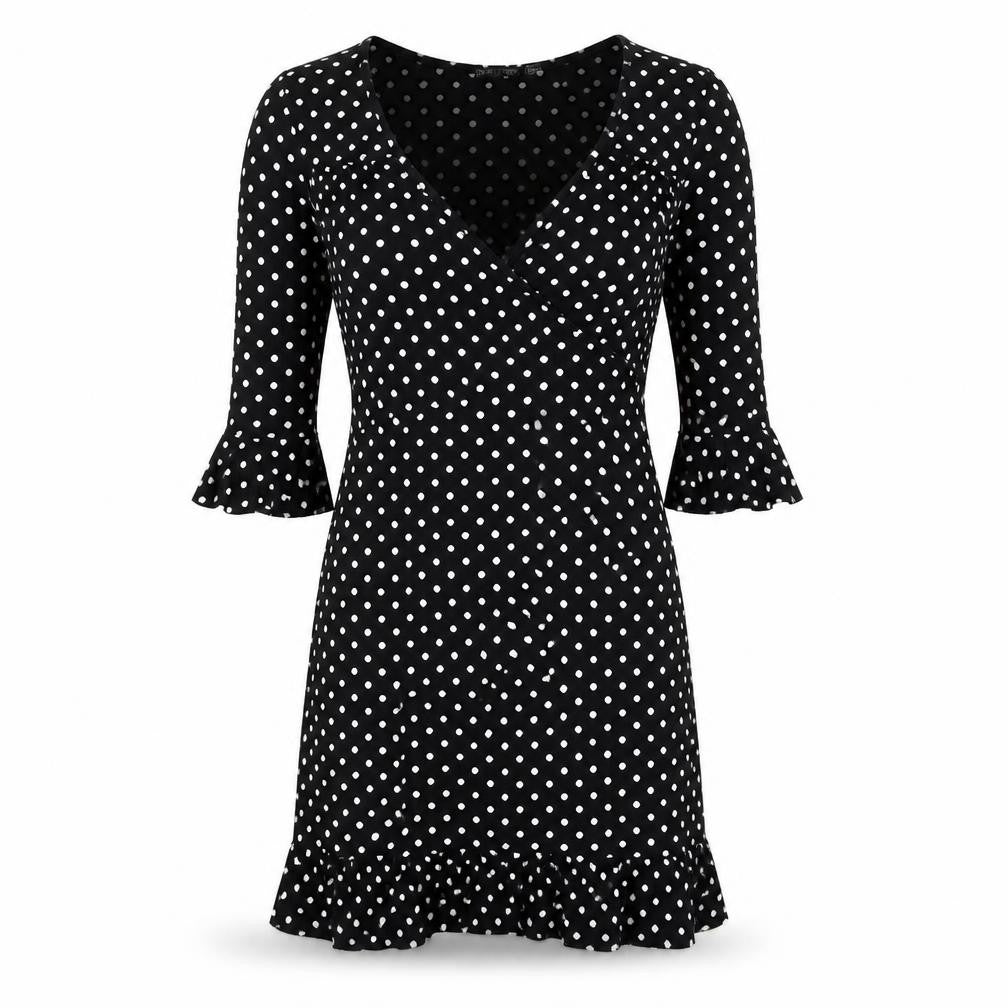 I SAW IT FIRST Womens Black Polka Dot Polyester A-Line Size 10 V-Neck Pullover