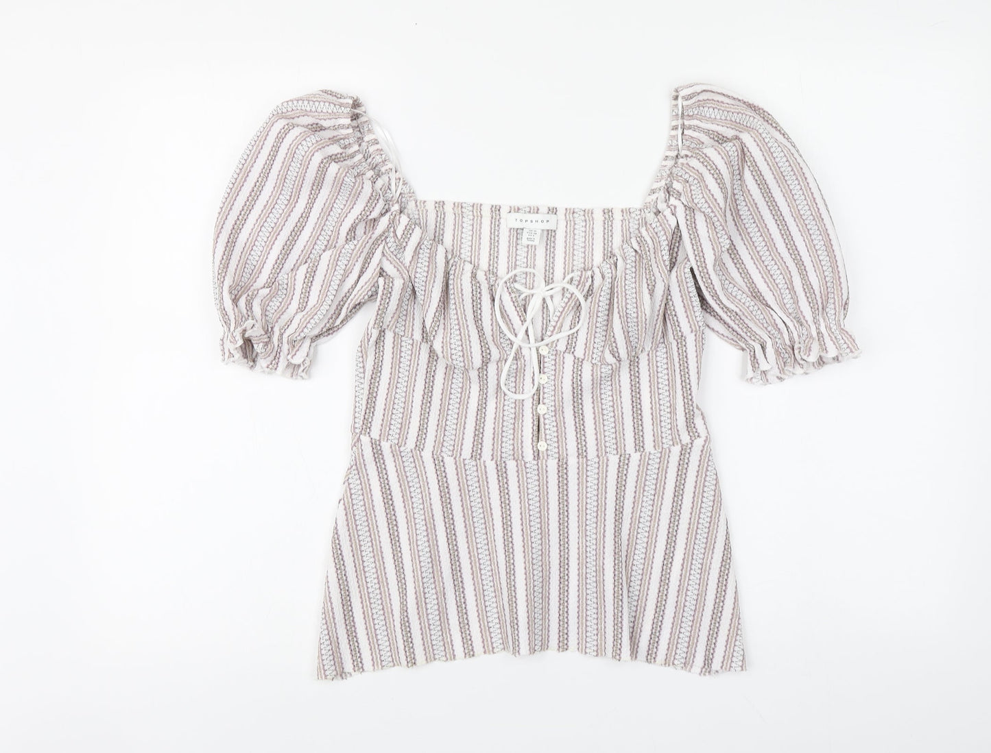 Topshop Womens Multicoloured Striped Polyester Basic Blouse Size 10 Square Neck