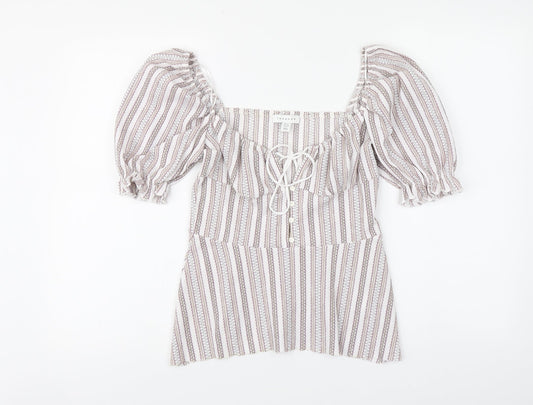 Topshop Womens Multicoloured Striped Polyester Basic Blouse Size 10 Square Neck