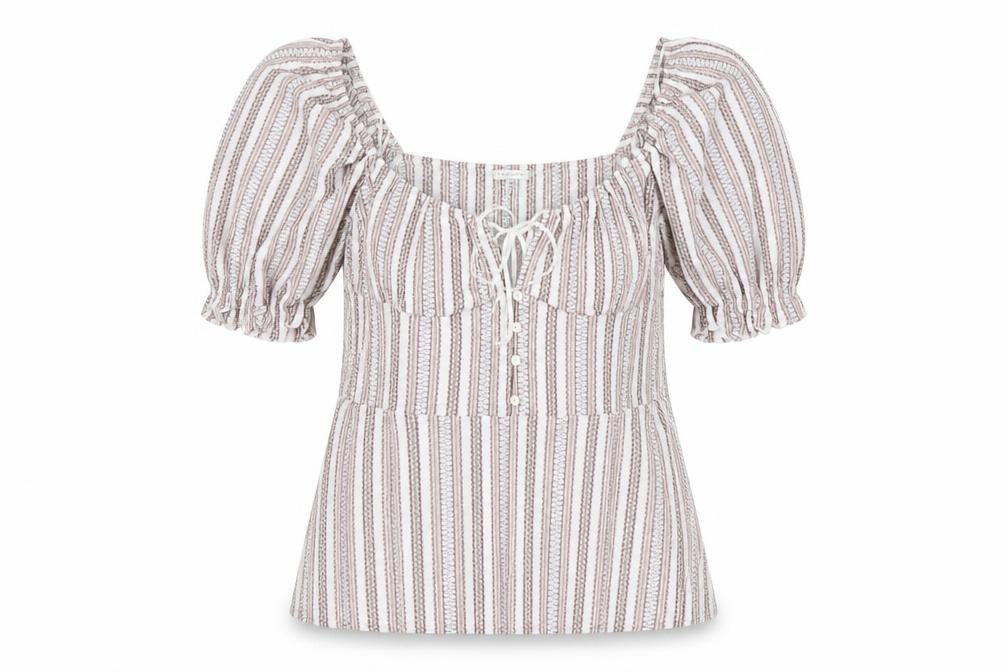 Topshop Womens Multicoloured Striped Polyester Basic Blouse Size 10 Square Neck